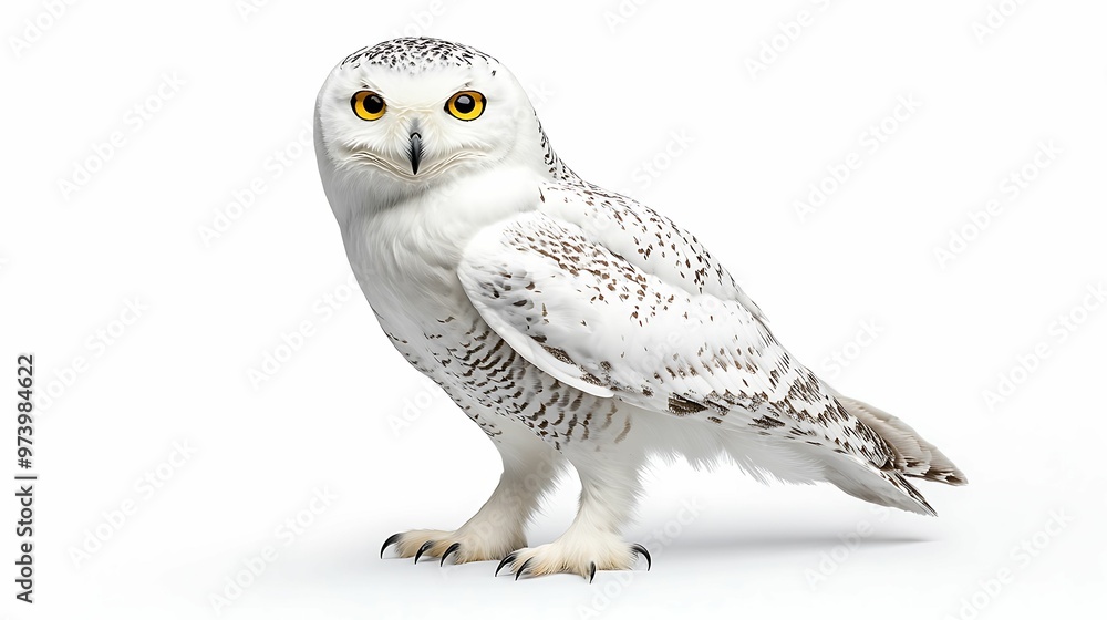 Majestic Snowy Owl - Close-up detail of this endangered Arctic animal. On a white background. Majestic Snowy Owl - Close-up detail of this endangered Arctic animal. On a white background.