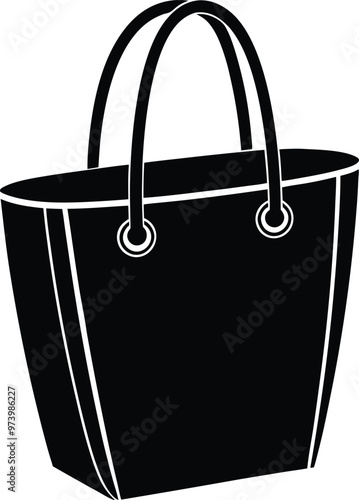 Tote bag silhouette Vector Icon, Illustration on black and white.