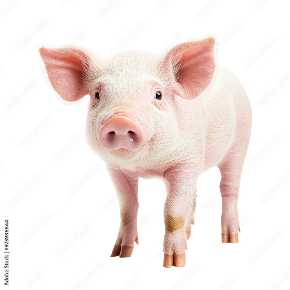 Adorable Pink Piglet Standing on Background with Curious Expression and Floppy Ears Adorable Pink Piglet Standing on Background with Curious Expression and Floppy Ears