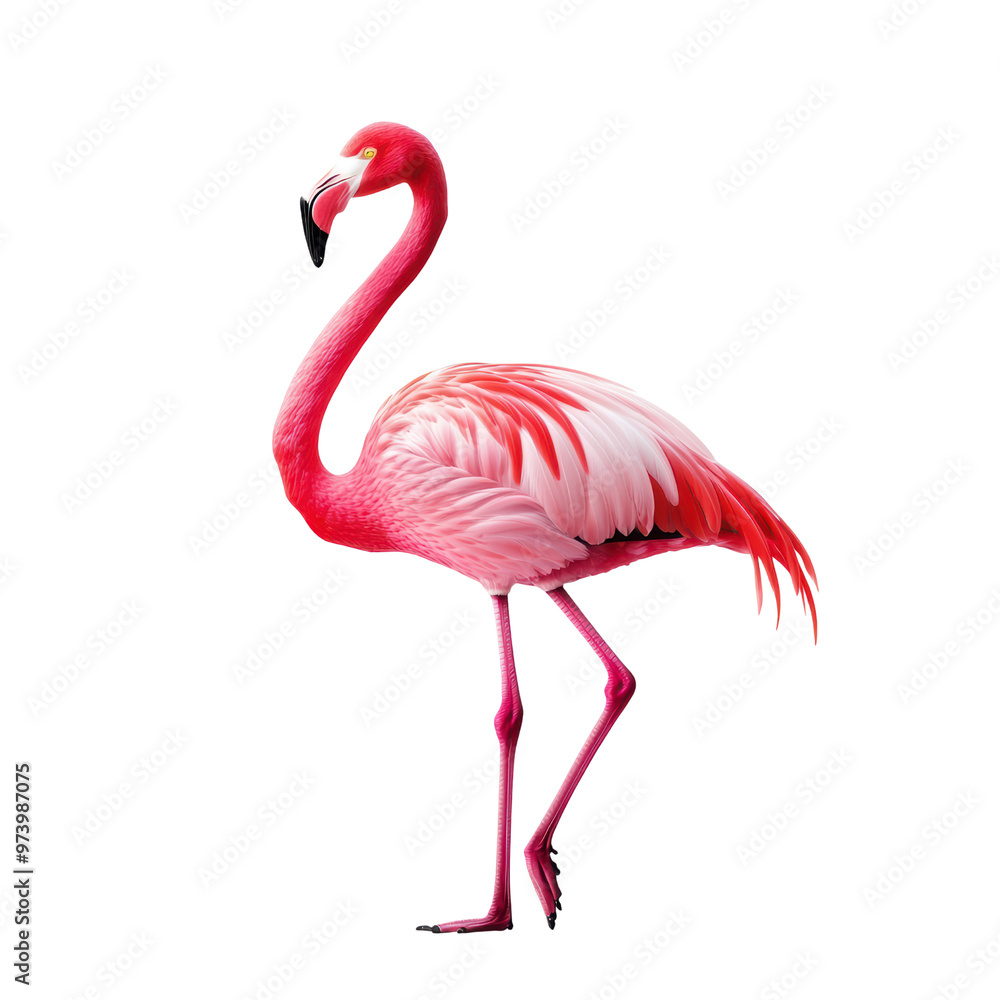 Fototapeta premium Elegant Pink Flamingo Standing Gracefully on One Leg Isolated on Background