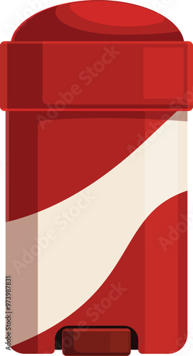 Red deodorant stick with white stripe spreading freshness for body care and hygiene