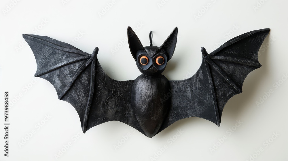 A bat-themed door hanger with googly eyes isolated on white background A bat-themed door hanger with googly eyes isolated on white background