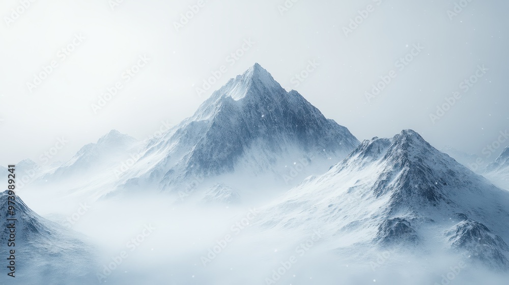 Serene Snowy Mountain Landscape with Minimal Pixel Peaks and Copy Space, Double Exposure Finish Serene Snowy Mountain Landscape with Minimal Pixel Peaks and Copy Space, Double Exposure Finish