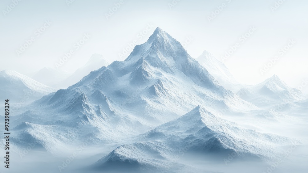 Obraz premium Tranquil Snowy Mountain Landscape with Minimalist Pixel Peaks and Copy Space, Double Exposure Finish