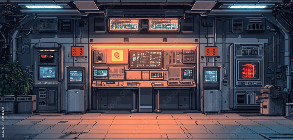 Ethereal Pixel Art Space Station Exterior with Copy Space in Futuristic Setting Ethereal Pixel Art Space Station Exterior with Copy Space in Futuristic Setting