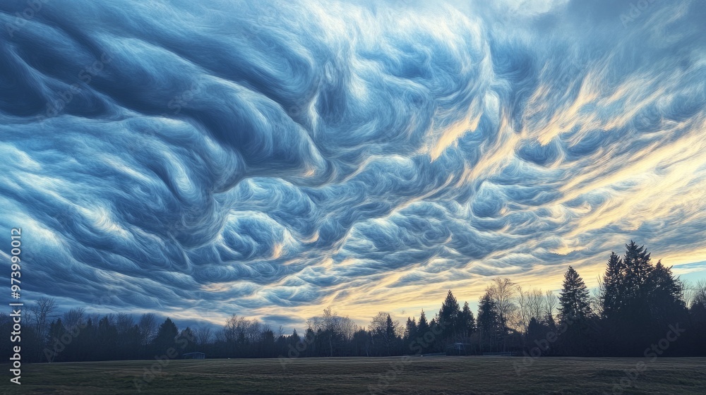 Oddly shaped clouds stretch across the sky like waves frozen in time ...