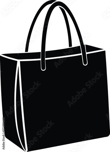 Tote bag silhouette Vector Icon, Illustration on black and white.