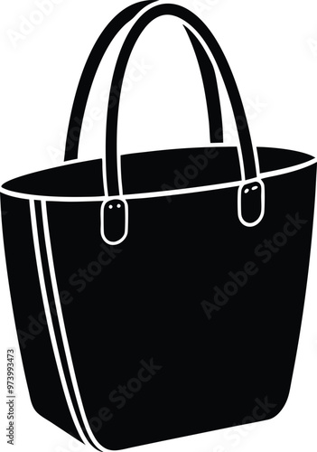 Tote bag silhouette Vector Icon, Illustration on black and white.