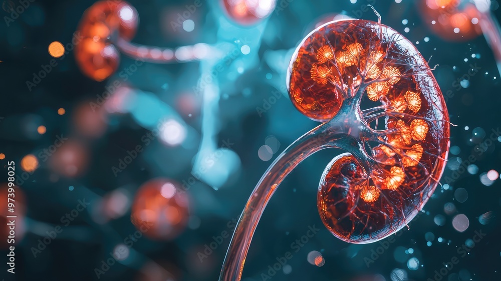 Close-up of a kidney highlighting its intricate structure and vibrant colors, showcasing the beauty of human anatomy. Close-up of a kidney highlighting its intricate structure and vibrant colors, showcasing the beauty of human anatomy.
