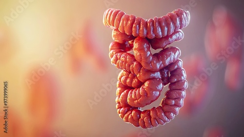 Detailed anatomical illustration of a human intestine, showcasing unique textures and shapes for medical and educational use. photo