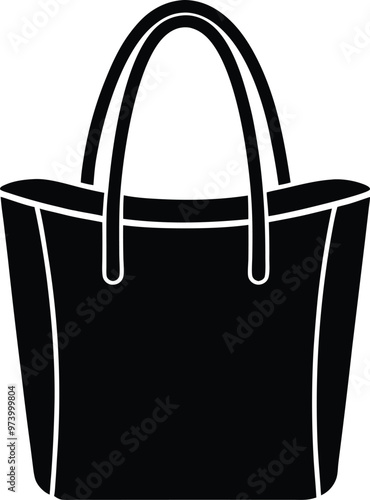 Tote bag silhouette Vector Icon, Illustration on black and white.