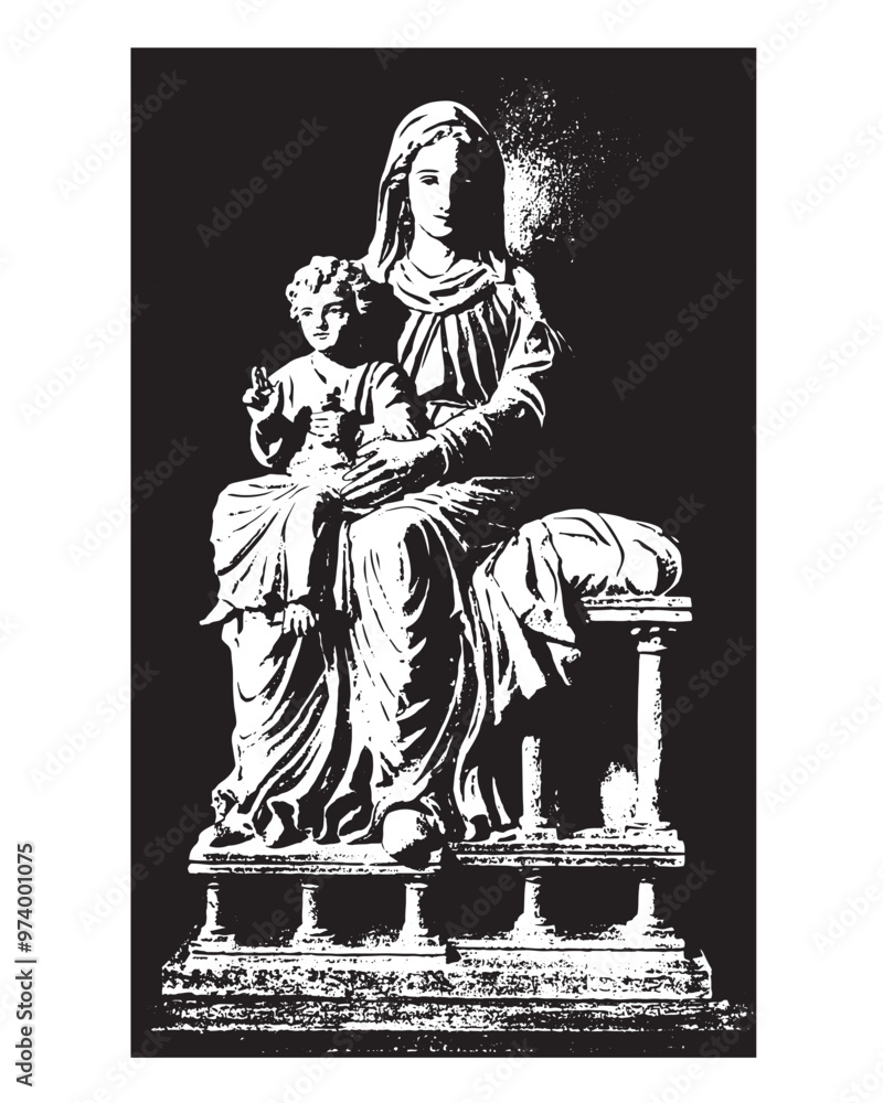 Fototapeta premium Madonna and Child Vector Virgin Mary and Infant Jesus Catholic religious Illustration