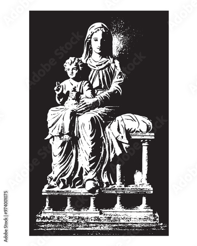 Madonna and Child Vector Virgin Mary and Infant Jesus Catholic religious Illustration
