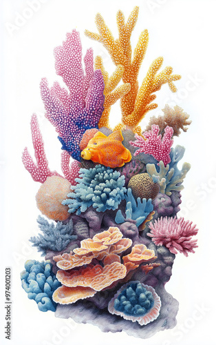 Colorful multi-textured coral clusters photo