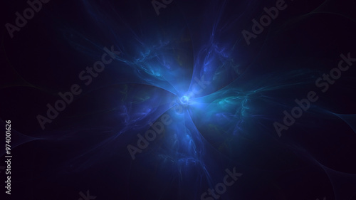 3D manual rendering abstract blue fractal light background. Its not AI Generatd illustration.