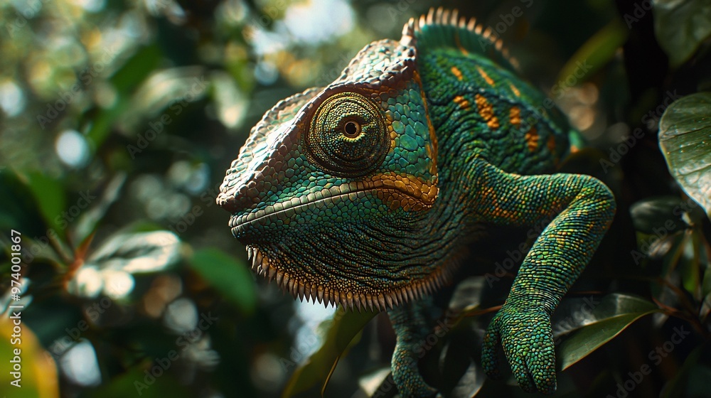 An up-close view of a chameleon seamlessly merging with its environment, highlighting natures remarkable ability to adapt. An up-close view of a chameleon seamlessly merging with its environment, highlighting natures remarkable ability to adapt.