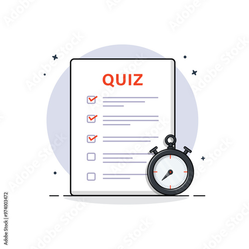 Quiz Paper with Stopwatch Vector Illustration. Quiz Time Concept Design
