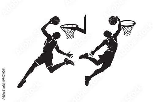 Basketball player silhouette vector illustration, Basketball player silhouette vector.