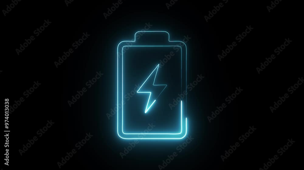 Glowing Neon Battery With A Bolt Symbol Icon Isolated on Black Background - HD Motion Graphics Animation Glowing Neon Battery With A Bolt Symbol Icon Isolated on Black Background - HD Motion Graphics Animation