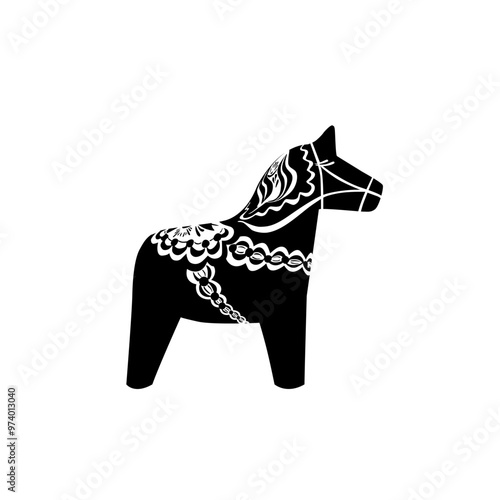 Silhouette of the A Dalecarlian horse or "dalahäst" (Dala horse) is a traditional carved, painted wooden statue of a horse originating in the Swedish province of Dalarna (Dalecarlia). Flat style. 