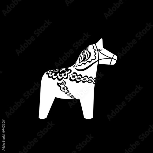 Silhouette of the A Dalecarlian horse or "dalahäst" (Dala horse) is a traditional carved, painted wooden statue of a horse originating in the Swedish province of Dalarna (Dalecarlia). Flat style. 