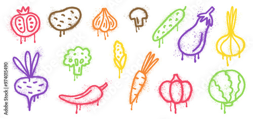 Vector collection of vegetables hand-drawn in graffiti style
