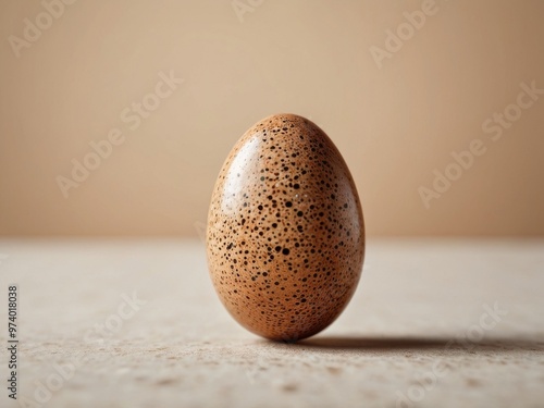 Brown speckled egg on neutral background. photo