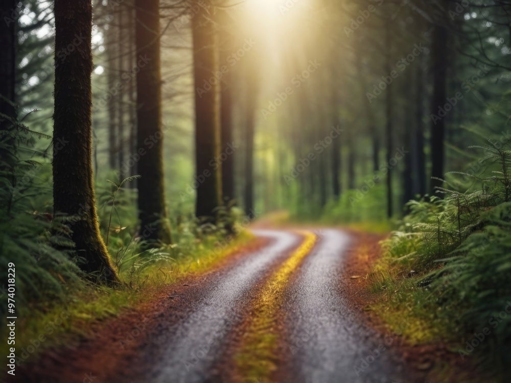 forest landscape curved secondary road through the forest adventure and discovery. forest landscape curved secondary road through the forest adventure and discovery.