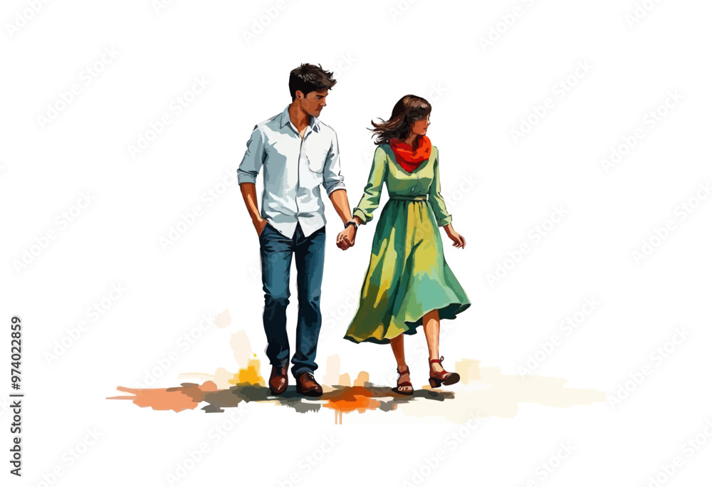 Fototapeta premium Couple vector digital art. Valentine's day illustration ,background, romantic couple. oil painting portrait