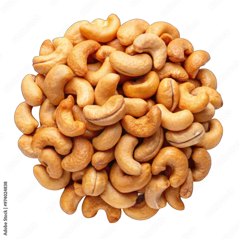 Roasted Cashews nuts pile top view isolated on transparent background Roasted Cashews nuts pile top view isolated on transparent background