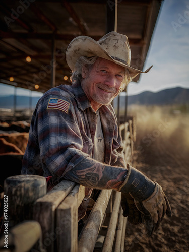 American Cowboy Portrait at a cattle ranch photo