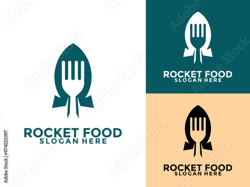 Rocket combination with spoon and fork logo concept. Fast food delivery with rocket logo template