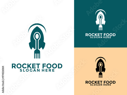 Rocket combination with spoon and fork logo concept. Fast food delivery with rocket logo template