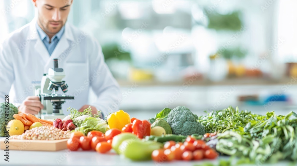 Frutiger Science Scientist conducting research on various fruits and vegetables using a ...