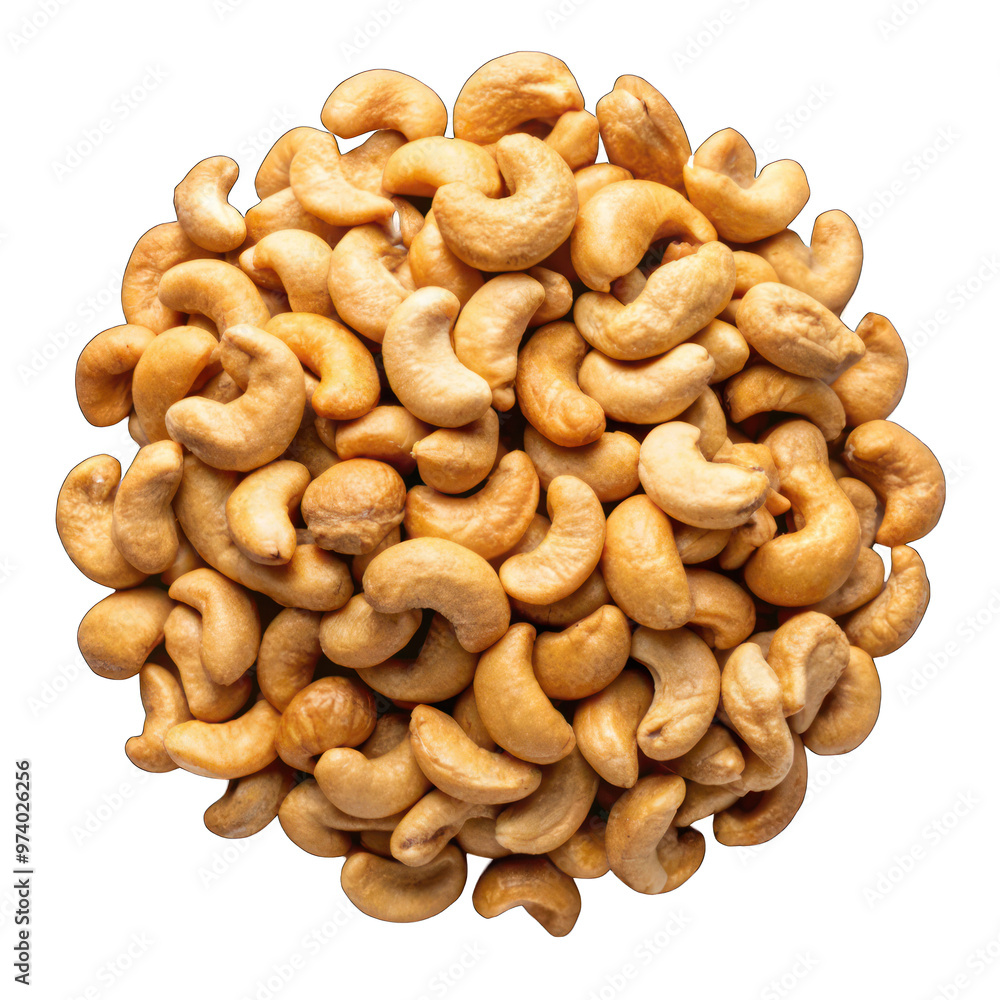Roasted Cashews nuts pile top view isolated on transparent background Roasted Cashews nuts pile top view isolated on transparent background
