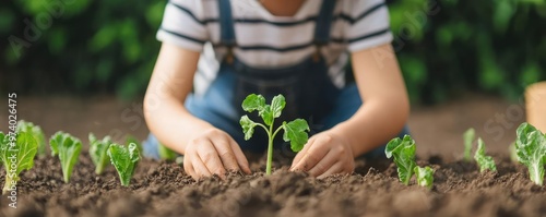 Family growing vegetables in their backyard, reflecting self-reliance, sustainable farming practices, sufficiency economy concept in rural life photo