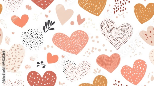 Hand-painted red and pink watercolor hearts in a seamless pattern on a white background. Ideal for romantic or Valentine's Day designs.