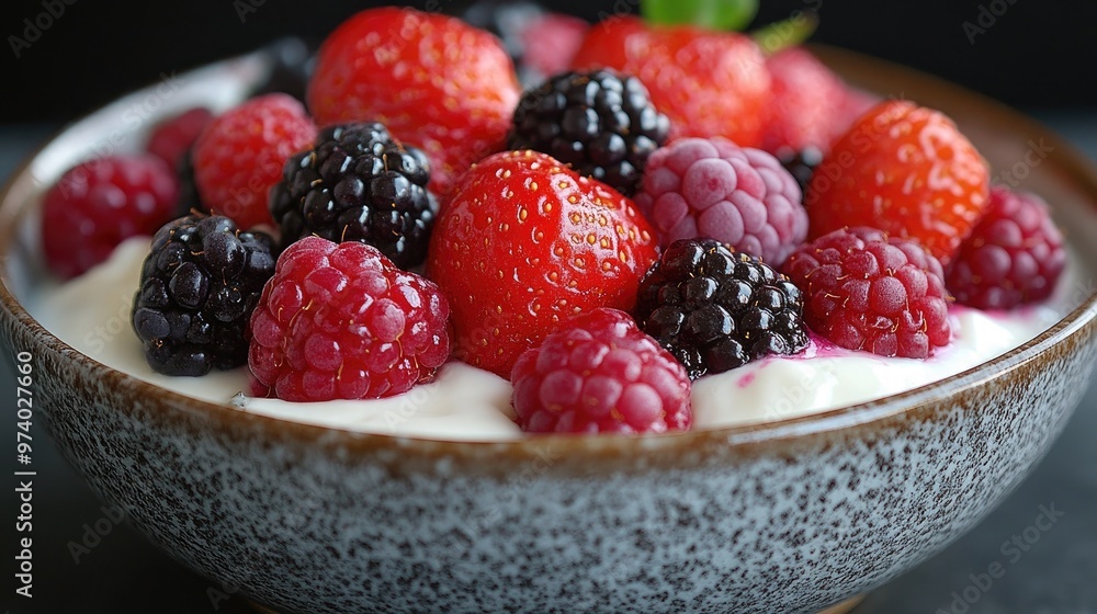 Delicious and Nutritious Close-Up of a Bowl of Fresh Berries and Yogurt Perfect for Healthy Breakfast Options Delicious and Nutritious Close-Up of a Bowl of Fresh Berries and Yogurt Perfect for Healthy Breakfast Options