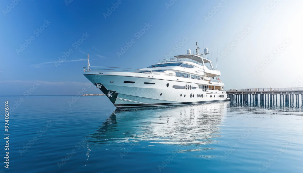Luxury yacht moored at pier on a sunny day with blue sky Luxury yacht moored at pier on a sunny day with blue sky