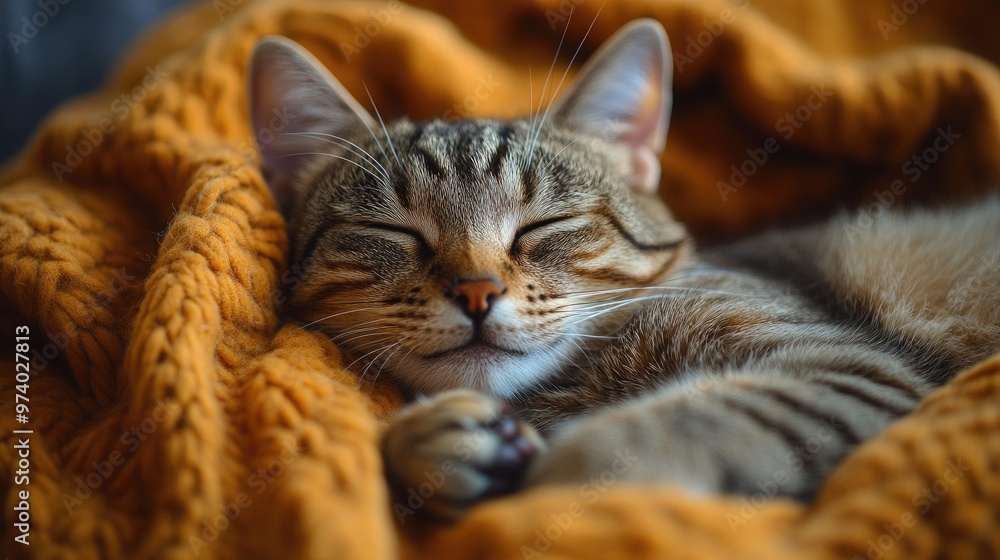 Close-Up of a Cat Sleeping Peacefully on a Cozy Blanket Creating a Soothing Atmosphere for Home Décor and Pet Love Close-Up of a Cat Sleeping Peacefully on a Cozy Blanket Creating a Soothing Atmosphere for Home Décor and Pet Love