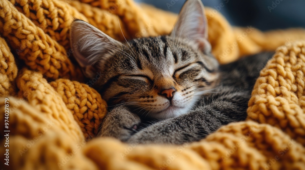Cozy Close-up of a Sleeping Cat on a Soft Blanket Perfect for Pet Lovers' Serenity Promotion Cozy Close-up of a Sleeping Cat on a Soft Blanket Perfect for Pet Lovers' Serenity Promotion