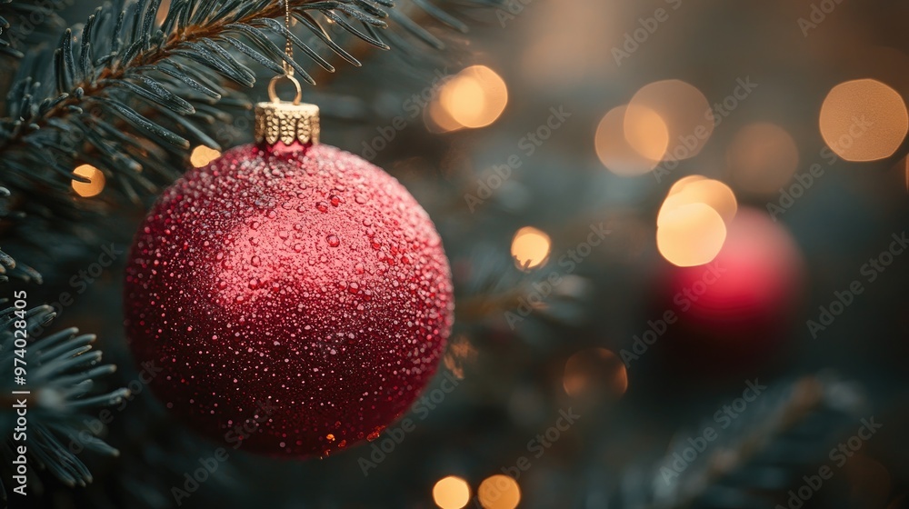 Close-up Image of a Red Christmas Ornament Hanging on a Tree for Festive Decorations and Holiday Themes Close-up Image of a Red Christmas Ornament Hanging on a Tree for Festive Decorations and Holiday Themes
