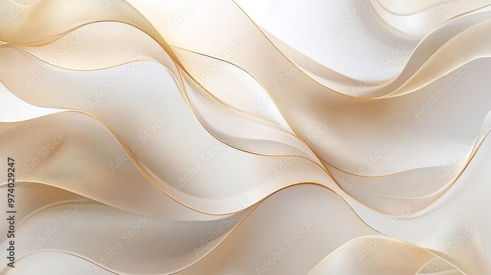 Fototapeta premium This image displays an elegant and luxurious abstract background with soft, flowing waves in a beige and cream color palette.
