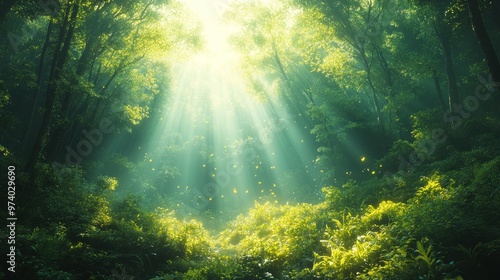 Wallpaper Mural Serene forest with sunlight filtering through lush greenery. Torontodigital.ca