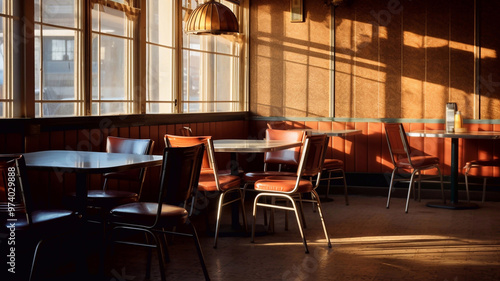 Interior photo of an American breakfast restaurant.