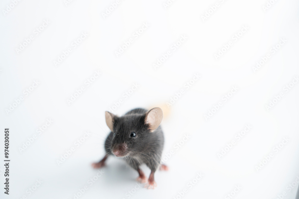 Small laboratory black mouse on white background Small laboratory black mouse on white background