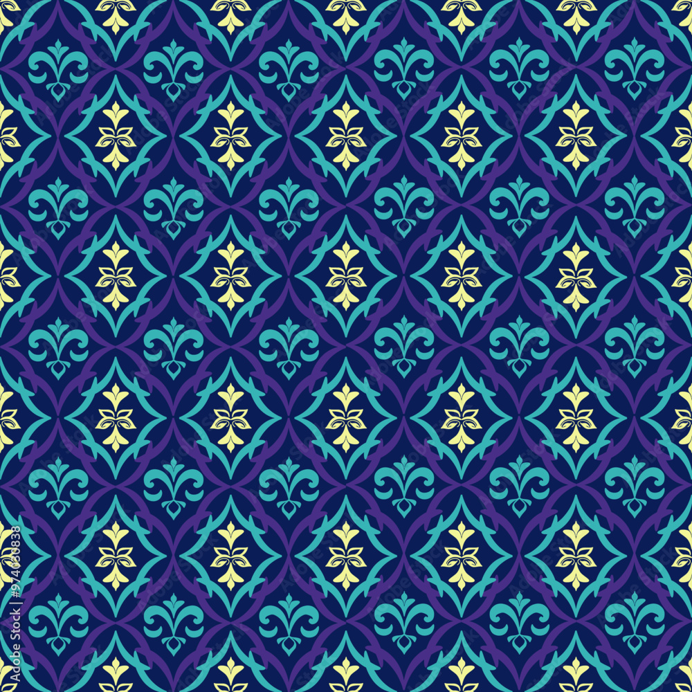 Blue and yellow damask and geometric patterns that are traditional, ethnic, Navajo, or Native American Indian. designs for clothing, curtains, carpets, sarongs, Hmong, and fabric edges. Blue and yellow damask and geometric patterns that are traditional, ethnic, Navajo, or Native American Indian. designs for clothing, curtains, carpets, sarongs, Hmong, and fabric edges.