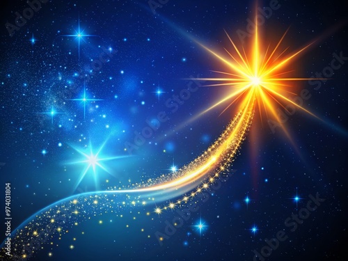 A vibrant, stylized illustration of a star soaring through the night sky, leaving a glowing trail of light, photo