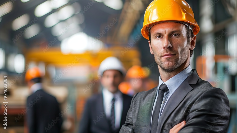 A man in a hard hat and a suit is posing for a photo A man in a hard hat and a suit is posing for a photo