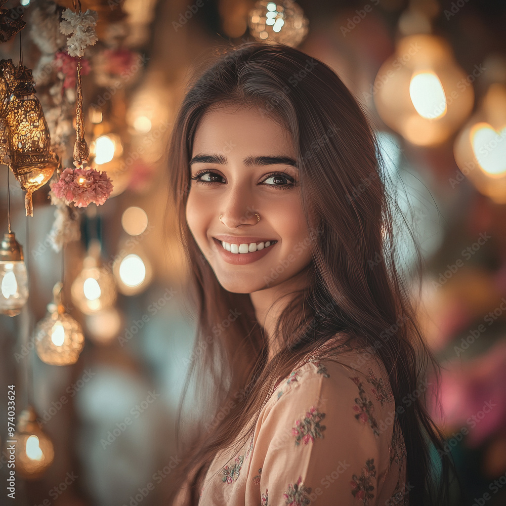 young indian girl standing on lighting background young indian girl standing on lighting background